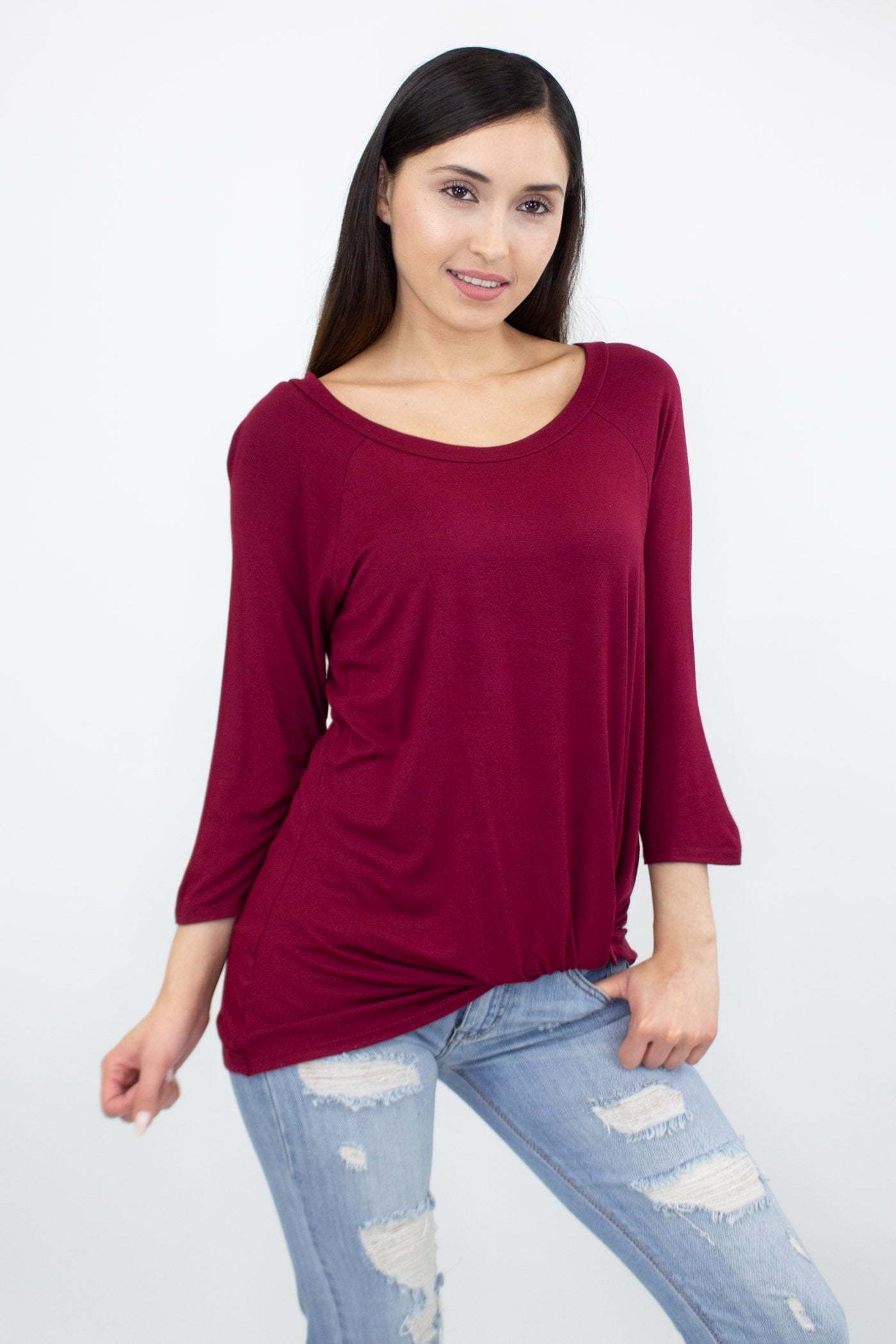 Twisted Front Comfortable Top - Wine