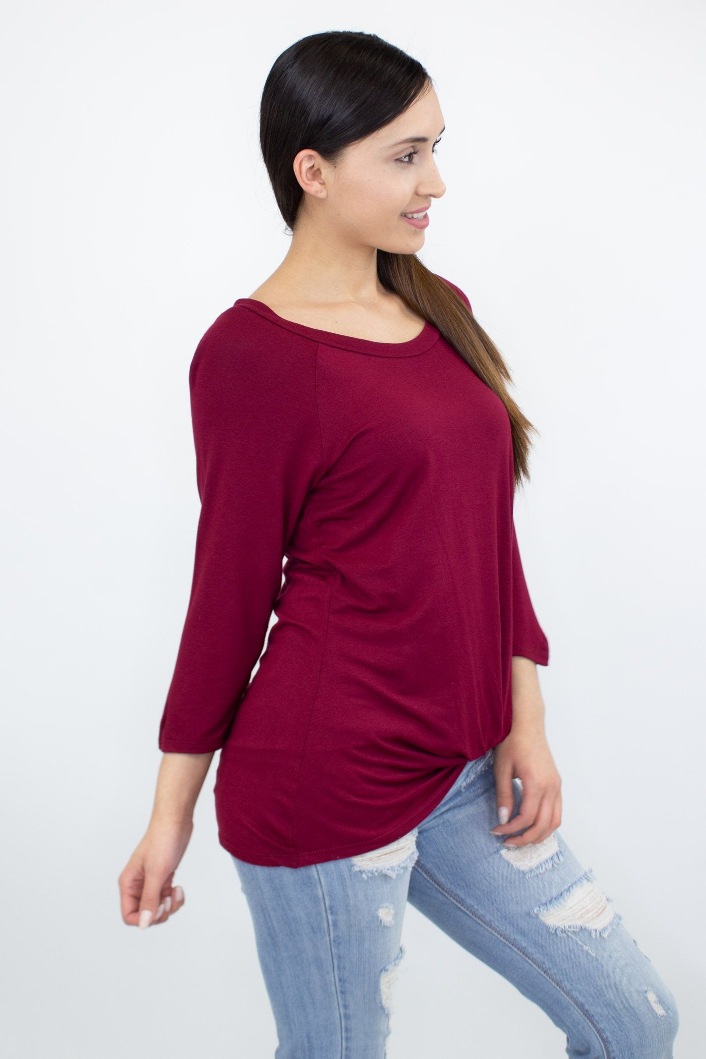 Twisted Front Comfortable Top - Wine